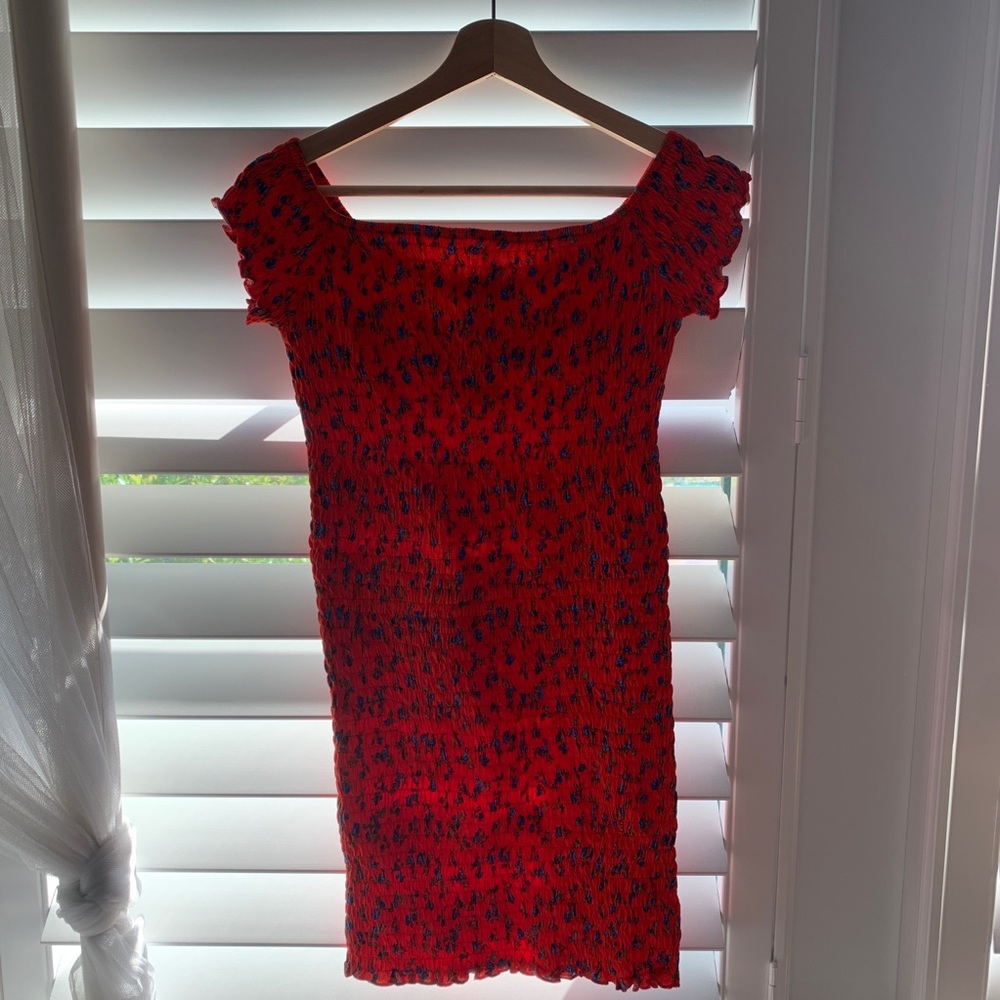 Off The Shoulder Shirred Mini Dress